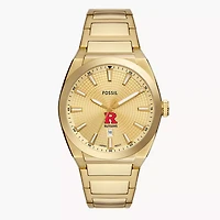 Men's Fossil  Gold Rutgers Scarlet Knights Everett Three-Hand Date Stainless Steel Watch