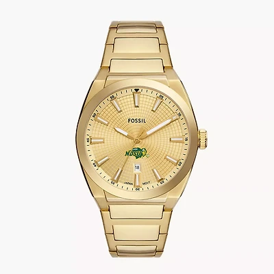 Men's Fossil  Gold NDSU Bison Everett Three-Hand Date Stainless Steel Watch