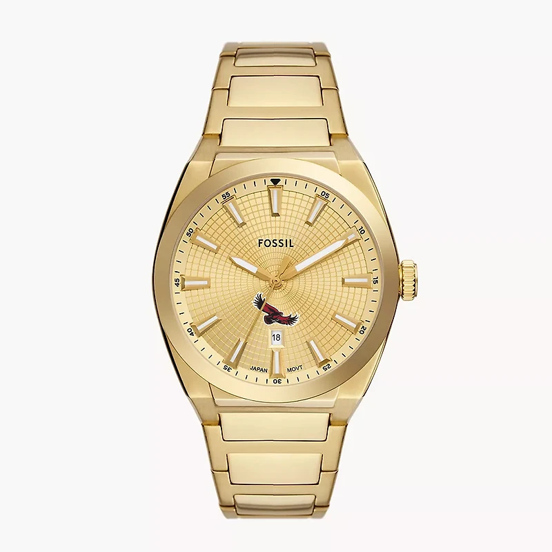 Men's Fossil  Gold Saint Joseph's Hawks Everett Three-Hand Date Stainless Steel Watch