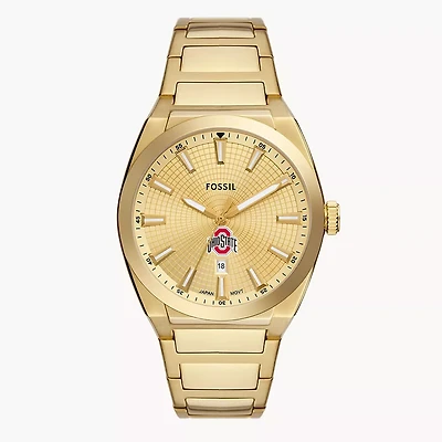 Men's Fossil  Gold Ohio State Buckeyes Everett Three-Hand Date Stainless Steel Watch