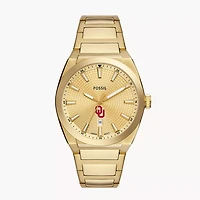Men's Fossil  Gold Oklahoma Sooners Everett Three-Hand Date Stainless Steel Watch