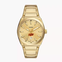 Men's Fossil  Gold Oklahoma State Cowboys Everett Three-Hand Date Stainless Steel Watch