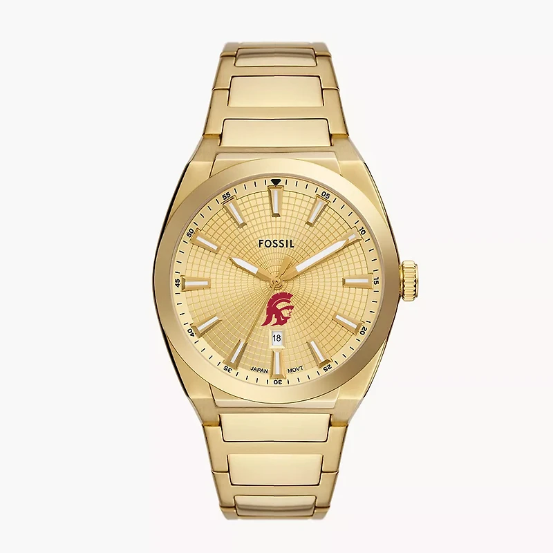 Men's Fossil  Gold USC Trojans Everett Three-Hand Date Stainless Steel Watch