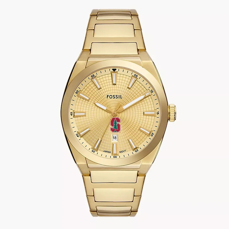 Men's Fossil  Gold Stanford Cardinal Everett Three-Hand Date Stainless Steel Watch