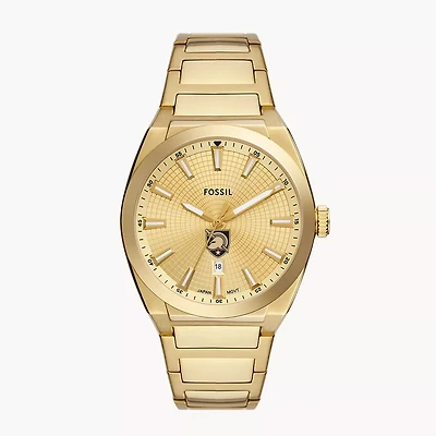 Men's Fossil  Gold Army Black Knights Everett Three-Hand Date Stainless Steel Watch