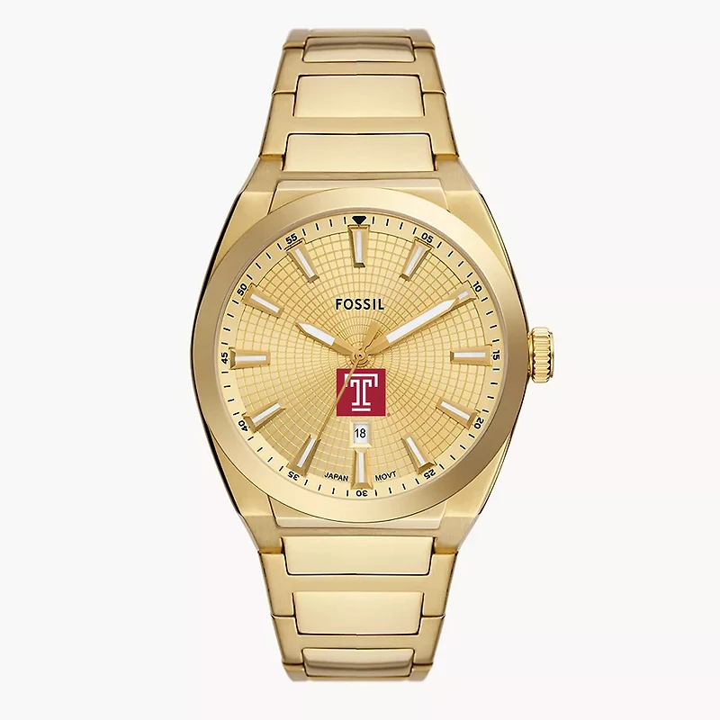 Men's Fossil  Gold Temple Owls Everett Three-Hand Date Stainless Steel Watch