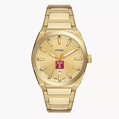 Men's Fossil  Gold Temple Owls Everett Three-Hand Date Stainless Steel Watch