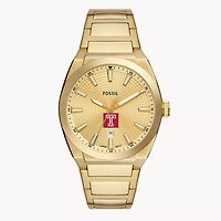 Men's Fossil  Gold Temple Owls Everett Three-Hand Date Stainless Steel Watch
