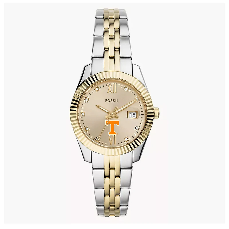Men's Fossil  Gold Tennessee Volunteers Everett Three-Hand Date Stainless Steel Watch