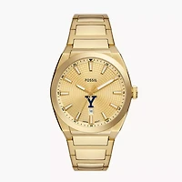Men's Fossil  Gold Yale Bulldogs Everett Three-Hand Date Stainless Steel Watch