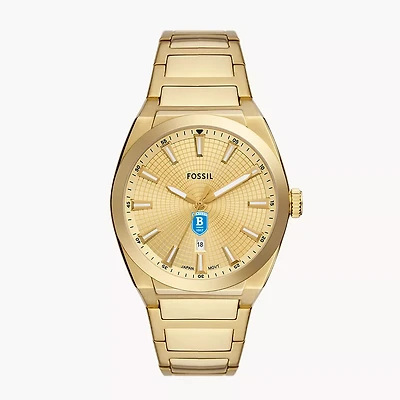Men's Fossil  Gold Bentley Falcons Everett Three-Hand Date Stainless Steel Watch