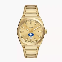 Men's Fossil  Gold BYU Cougars Everett Three-Hand Date Stainless Steel Watch