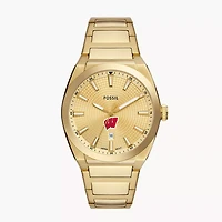 Men's Fossil  Gold Wisconsin Badgers Everett Three-Hand Date Stainless Steel Watch