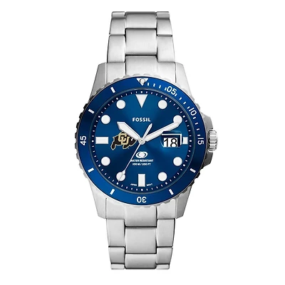 Men's Fossil  Silver Colorado Buffaloes Dive Three-Hand Date Stainless Steel Watch