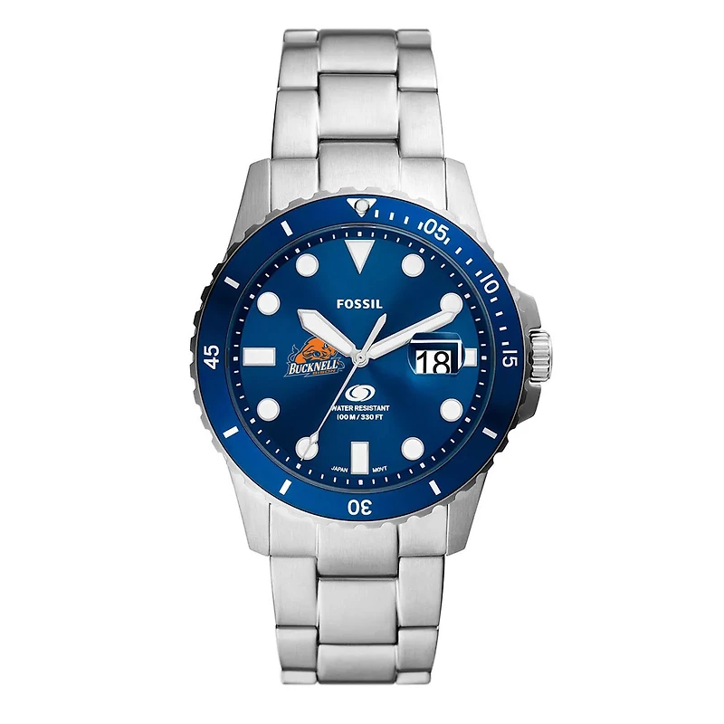 Men's Fossil  Silver Bucknell Bison Dive Three-Hand Date Stainless Steel Watch