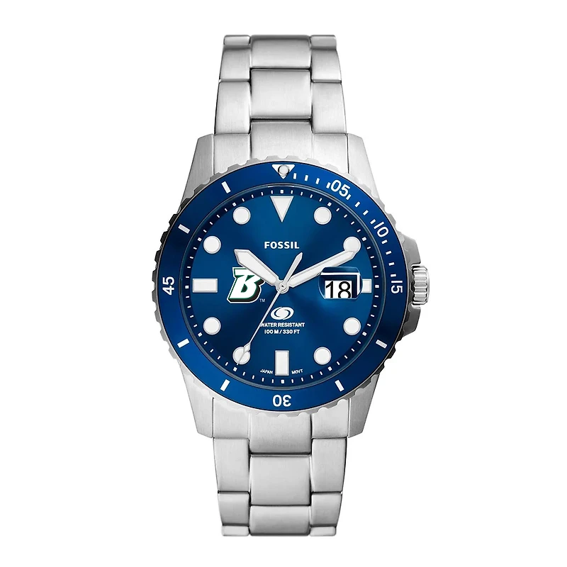 Men's Fossil  Silver Binghamton Bearcats Dive Three-Hand Date Stainless Steel Watch