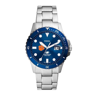Men's Fossil  Silver Clemson Tigers Dive Three-Hand Date Stainless Steel Watch