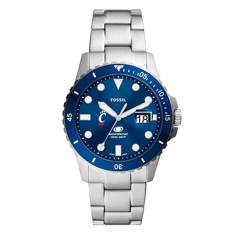 Men's Fossil  Silver Cincinnati Bearcats Dive Three-Hand Date Stainless Steel Watch