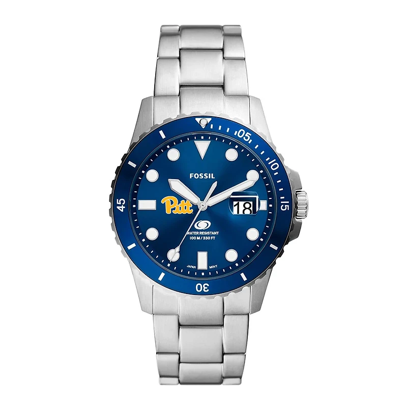 Men's Fossil  Silver Pitt Panthers Dive Three-Hand Date Stainless Steel Watch