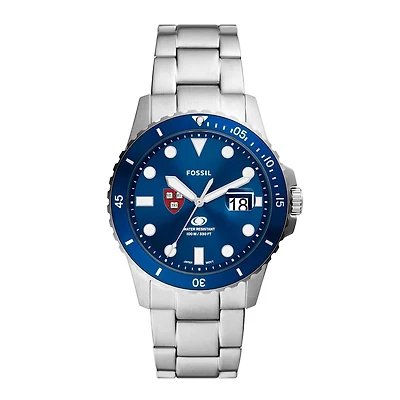 Men's Fossil  Silver Harvard Crimson Dive Three-Hand Date Stainless Steel Watch