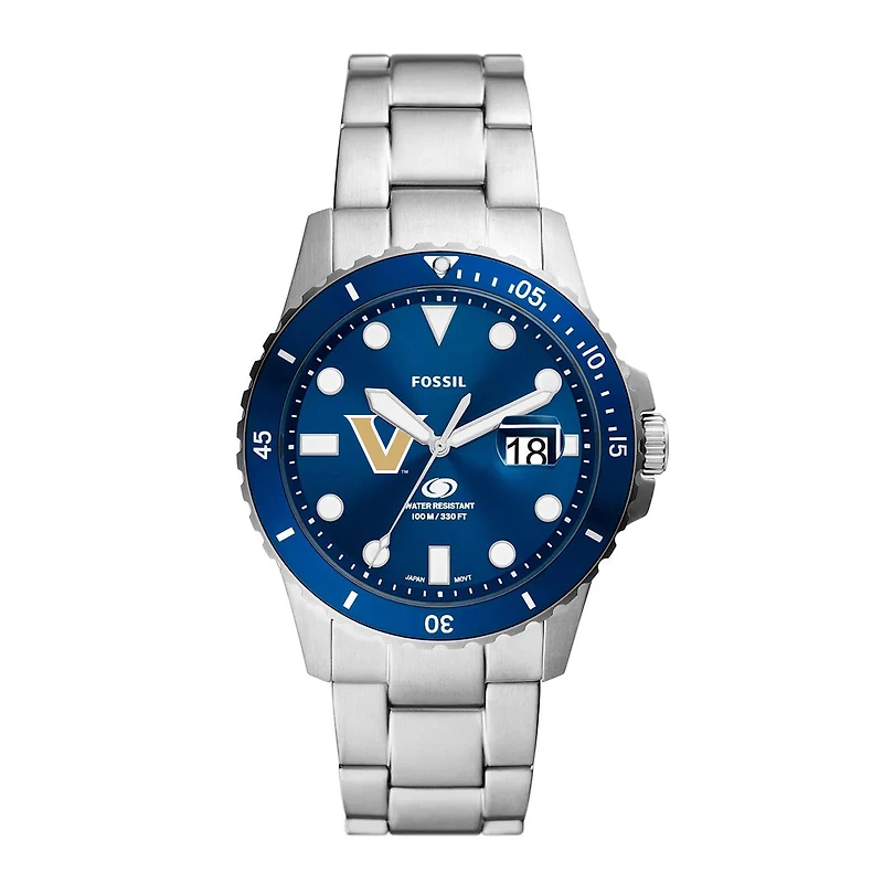 Men's Fossil  Silver Vanderbilt Commodores Dive Three-Hand Date Stainless Steel Watch