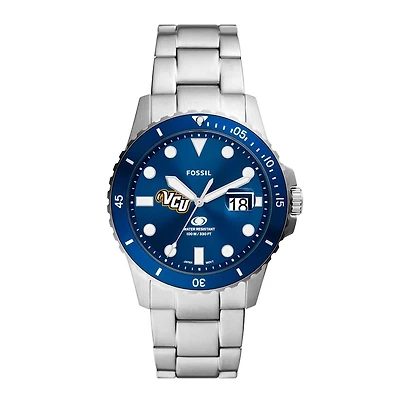 Men's Fossil  Silver VCU Rams Dive Three-Hand Date Stainless Steel Watch
