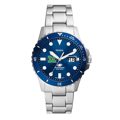 Men's Fossil  Silver Marshall Thundering Herd Dive Three-Hand Date Stainless Steel Watch