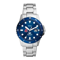 Men's Fossil  Silver Washington State Cougars Dive Three-Hand Date Stainless Steel Watch