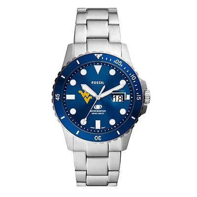 Men's Fossil  Silver West Virginia Mountaineers Dive Three-Hand Date Stainless Steel Watch