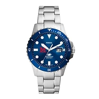 Men's Fossil  Silver Miami University RedHawks Dive Three-Hand Date Stainless Steel Watch