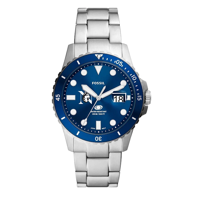 Men's Fossil  Silver Northeastern Huskies Dive Three-Hand Date Stainless Steel Watch
