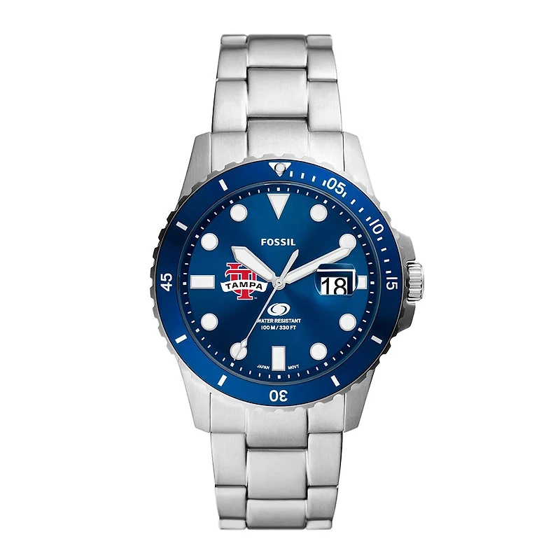 Men's Fossil  Silver Tampa Spartans Dive Three-Hand Date Stainless Steel Watch