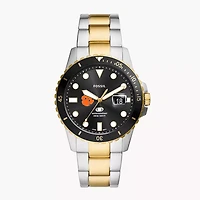 Men's Fossil  Silver Clemson Tigers Blue Dive Three-Hand Date Two-Tone Stainless Steel Watch