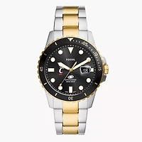 Men's Fossil  Silver Cincinnati Bearcats Blue Dive Three-Hand Date Two-Tone Stainless Steel Watch