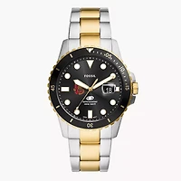 Men's Fossil  Silver Cornell Big Red Blue Dive Three-Hand Date Two-Tone Stainless Steel Watch