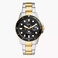 Men's Fossil  Silver Arizona State Sun Devils Blue Dive Three-Hand Date Two-Tone Stainless Steel Watch