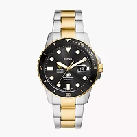 Men's Fossil  Silver George Mason Patriots Blue Dive Three-Hand Date Two-Tone Stainless Steel Watch