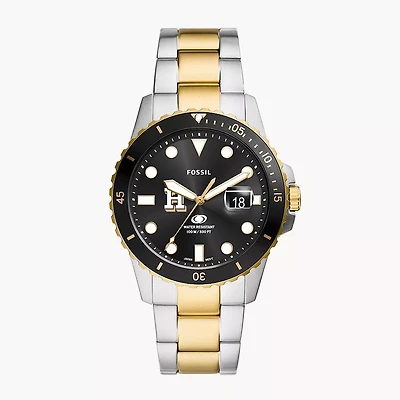 Men's Fossil  Silver Hamilton Continentals Blue Dive Three-Hand Date Two-Tone Stainless Steel Watch