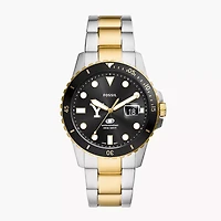 Men's Fossil  Silver Yale Bulldogs Blue Dive Three-Hand Date Two-Tone Stainless Steel Watch