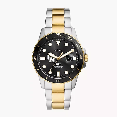 Men's Fossil Silver Houston Cougars Blue Dive Three-Hand Date Two-Tone Stainless Steel Watch