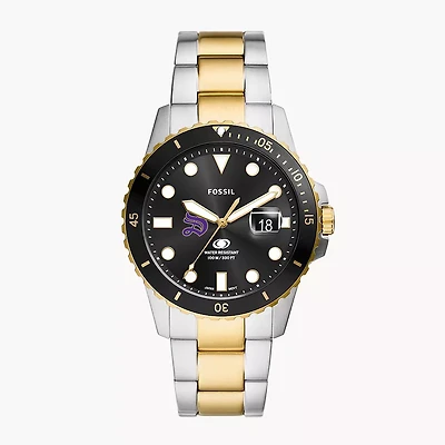 Men's Fossil  Silver Sewanee Tigers Blue Dive Three-Hand Date Two-Tone Stainless Steel Watch