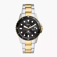 Men's Fossil  Silver South Carolina Gamecocks Blue Dive Three-Hand Date Two-Tone Stainless Steel Watch
