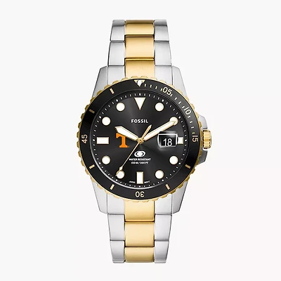 Men's Fossil Silver Tennessee Volunteers Blue Dive Three-Hand Date Two-Tone Stainless Steel Watch