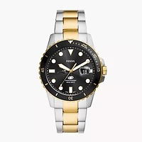 Men's Fossil  Silver Providence Friars Blue Dive Three-Hand Date Two-Tone Stainless Steel Watch