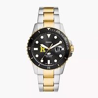 Men's Fossil  Silver Rochester Yellow Jackets Blue Dive Three-Hand Date Two-Tone Stainless Steel Watch