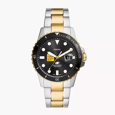 Men's Fossil Silver Saint Rose Golden Knights Blue Dive Three-Hand Date Two-Tone Stainless Steel Watch