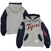 Men's New Era x Alpha Industries Heather Gray/Navy Detroit Tigers Full-Zip Hoodie Jacket