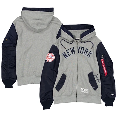 Men's New Era x Alpha Industries Heather Gray/Navy New York Yankees Full-Zip Hoodie Jacket