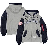 Men's New Era x Alpha Industries Heather Gray/Navy New York Yankees Full-Zip Hoodie Jacket