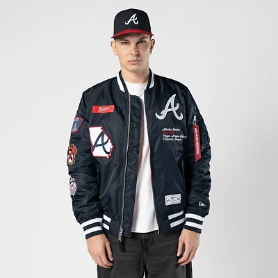 Men's New Era x Alpha Industries Navy Atlanta Braves Full-Zip Bomber Jacket